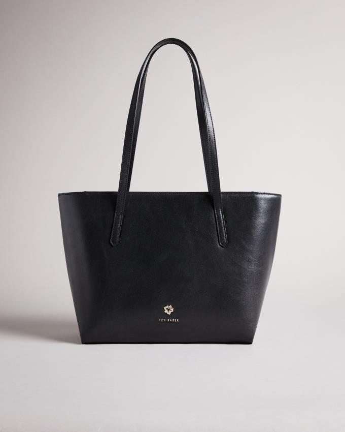 Sac en Cuir Ted Baker Leather Shopper With Logo Hardware Noir Femme | GBB-32491741